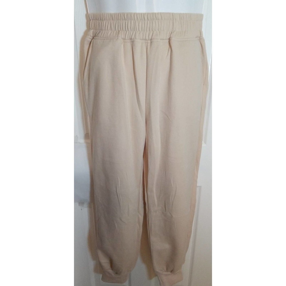 Yovela Women's High aisted baggy Sweatpants w/Pockets Biege Small